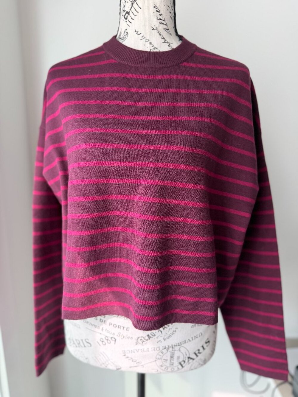 Icone Simons Burgundy striped long-sleeve lightweight cropped sweater